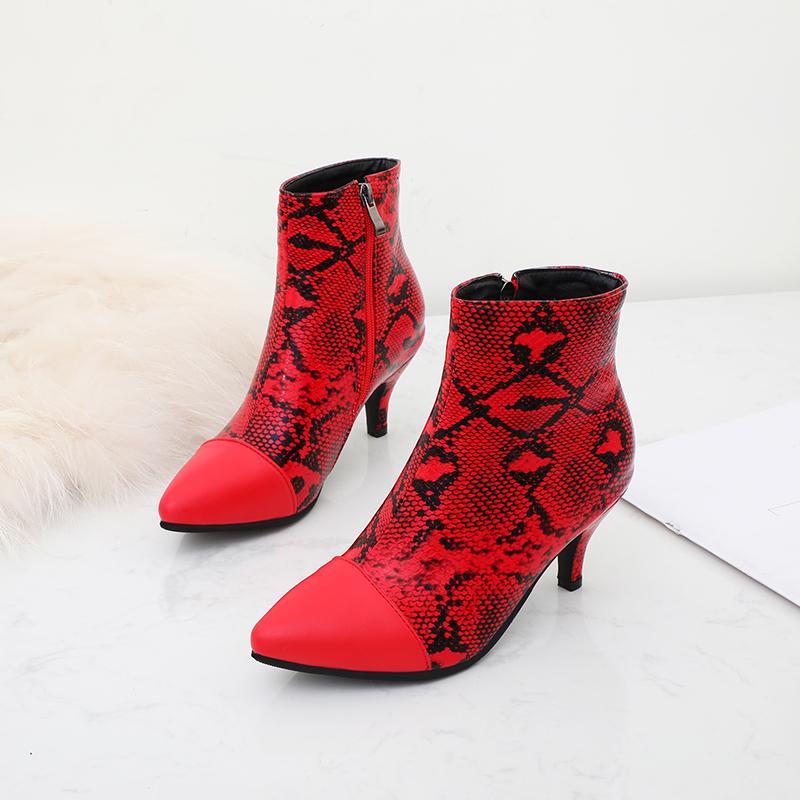 Женские короткие сапоги на высоком каблуке, сексуальный узор под змеиную кожу, осень и зима, новые короткие сапоги большого размера на тонком остром каблуке