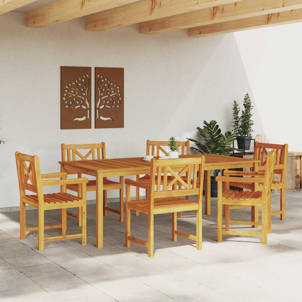 Garden Dining Set 7 pcs. 6 Seater Brown Solid Acacia Wood
