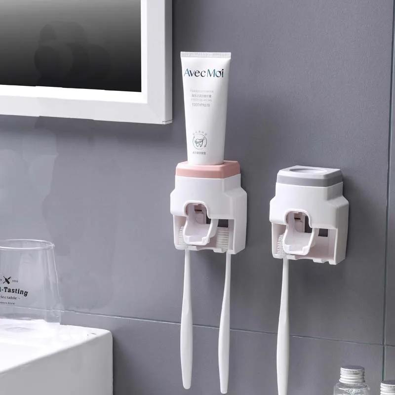 Wall Mounted Toothbrush Holder Toothpaste Squeezer Multifunction Automatic Toothpaste Dispenser Bathroom Toothbrush Stand Rack