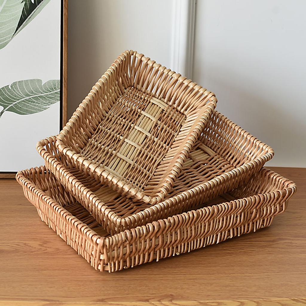 Serving Basket 35x25x7cm Multifunctional Stackable Woven Serving Tray for Bread Candies Biscuits Fruits