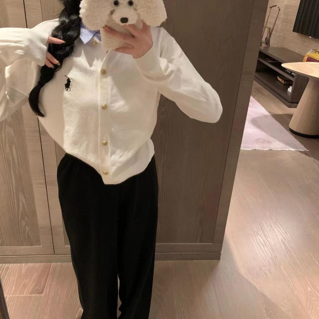 Женский вязаный кардиган Ralph Lauren в стиле пэчворк с вышивкой и воротником поло