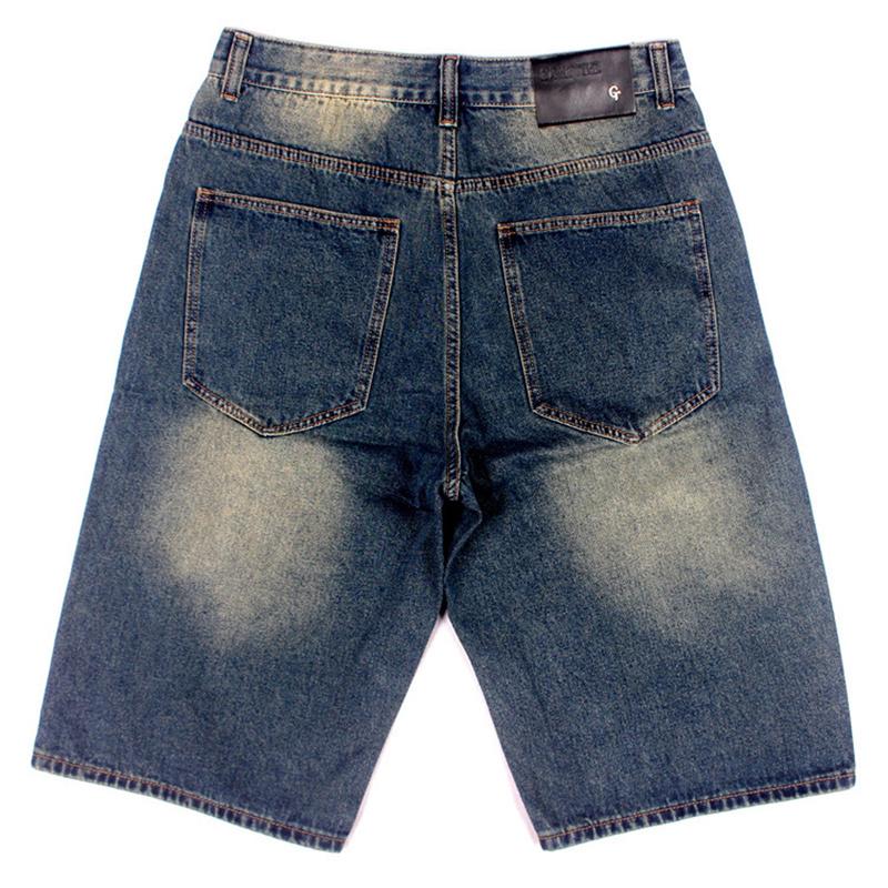Men's Summer Hip Hop Denim Shorts Men's Trendy Skateboard Shorts Dark Blue Loose Cropped Pants