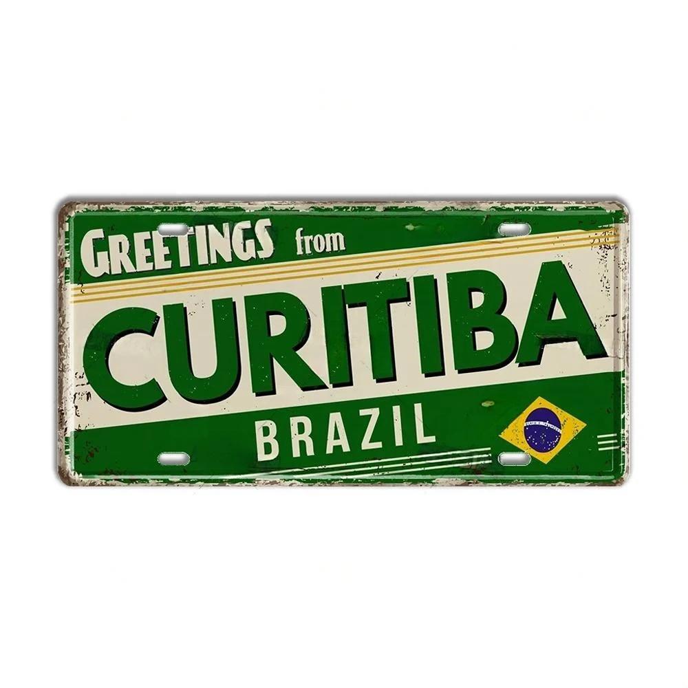 HD Metal Tin Sign Vintage Brazil Cities License Plate Style Retro Wall Art Decor for Home Bar Garage