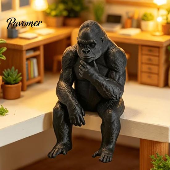 Игривый настольный аксессуар для учебы, 3D-печатная фигурка думающей гориллы, мини-статуэтка мыслителя, статуэтка-декор, современная минималистичная сидящая скульптура для книжной полки