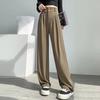 Women Pants High Waist Straight Wide Leg Trousers with Pockets Button Zipper Fly Solid Color Loose