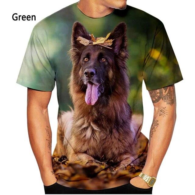 Men's Women's Summer Fashion German Shepherd 3D Printing T-shirt Casual Short-sleeved Dog Shirt Tops