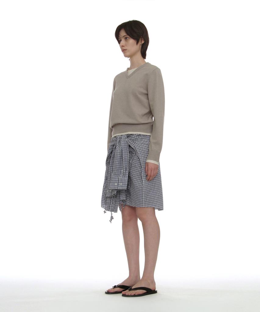 PARTIMENTO WOMEN Colorblock Double Layered Knit Sweater_Light Gray