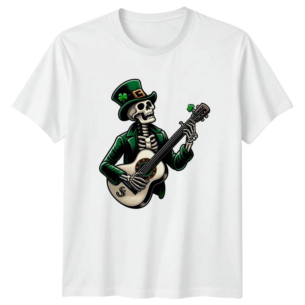 Skeleton Leprechaun Playing Acoustic Guitar TShirt Irish Rock St Patricks Day