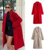 Женское мягкое шерстяное пальто большого размера с длинным рукавом и прорезными карманами спереди, женская верхняя одежда, шикарное модное пальто