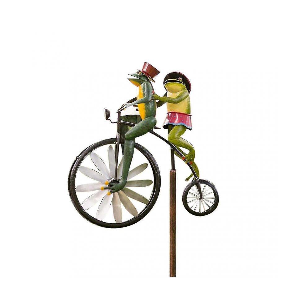 (Frog) Vintage Bicycle Metal Wind Spinner - Garden Yard Lawn Decoration