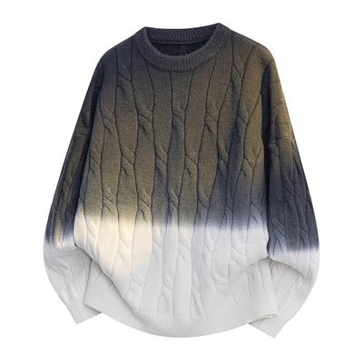 Пуловеры С длинными рукавами Свитера Унисекс Свитер Параграф Осень и Зима Градиентный цвет Топы Для пар Свободный пуловер Круглый вырез Базовая вязаная рубашка