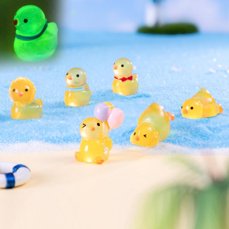 Adorable Luminous Playful Duckling Figurines Resin Miniature Decor Set