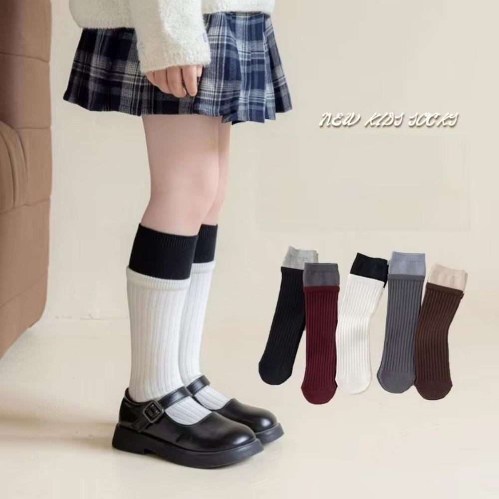 Ribbed Knee High Socks Contrast Color Kids Socks Trendy Cotton Socks  For Girls