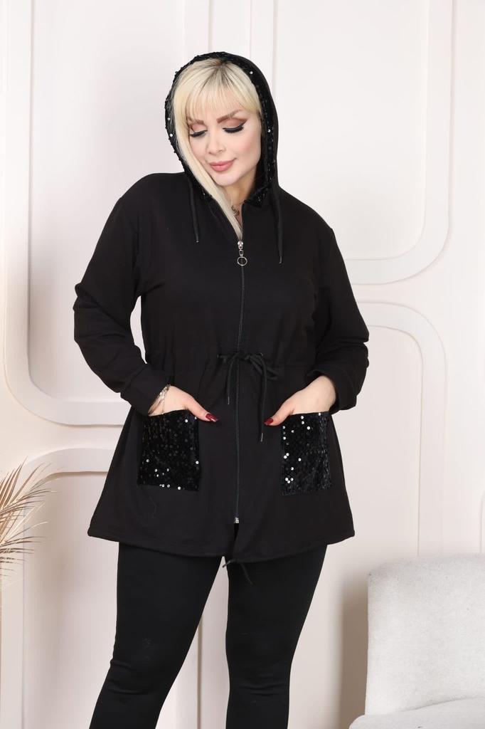 Женское платье большого размера, толстовка с капюшоном и блестками, на молнии и с двумя нитками