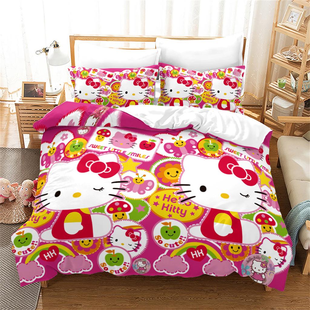 Sanrio Hello Kitty Постельное белье Пододеяльник Аниме Полный Розовый Мультяшный Коврик для одеяла Дружелюбный к коже Дышащий Милый Печатный Одеяло Постельное белье