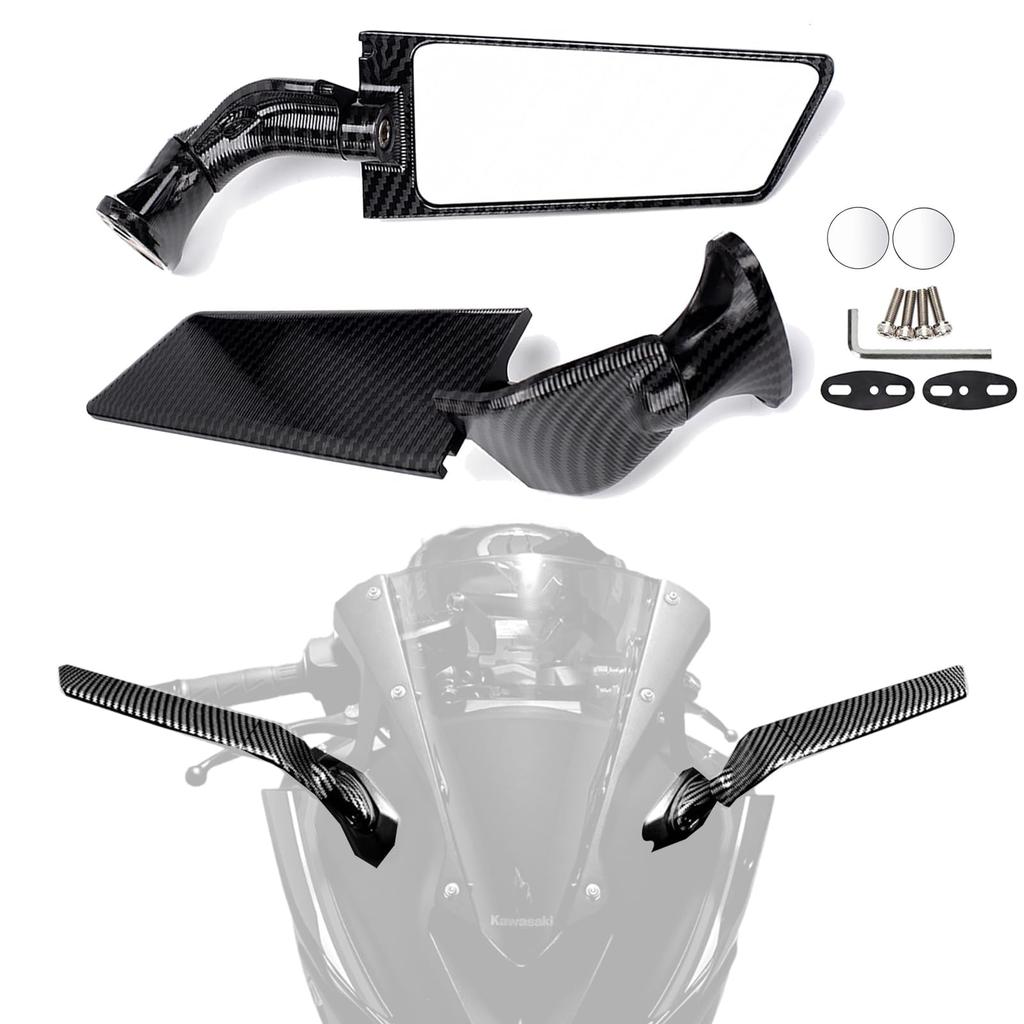 RACEAST Motorcycle Fixed and Wing Mirrors with Wide Durable Aluminum Competition Mirrors for Vehicles Such As Kawasaki YAMAHA SUZUKI HONDA APRILIA