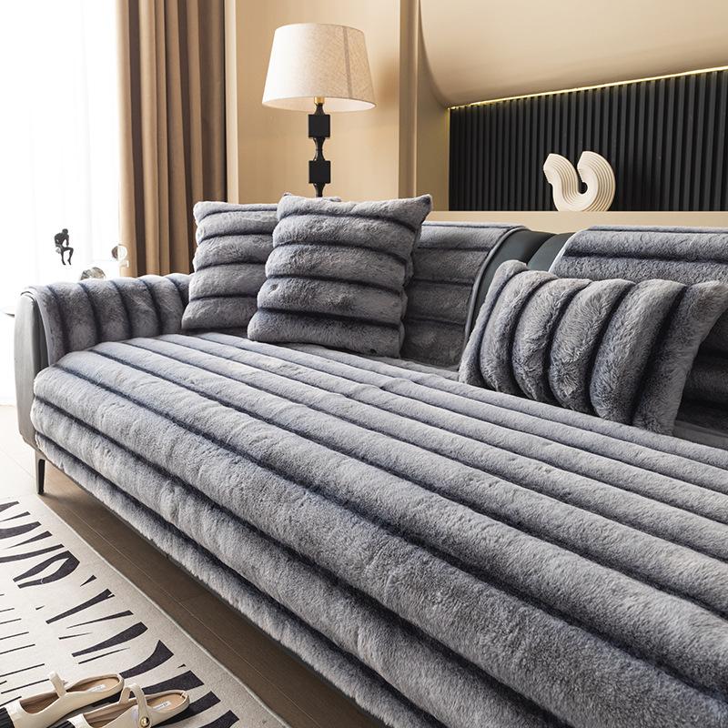 Плюшевая подушка для прямого дивана с кроликом, зимний утолщенный чехол для дивана, новая нескользящая плюшевая подушка для сиденья, трансграничная