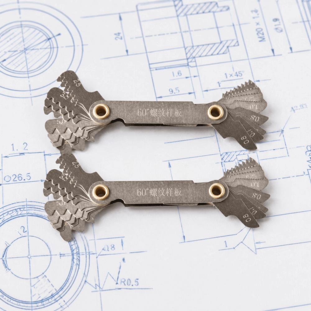 2pcs Metric 60 Degree Thread Pitch Gauge Thread Cutting Gauge For Screw Measurement