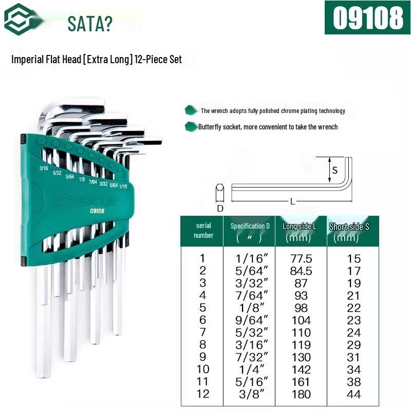 SATA Экстрадлинный набор шестигранных и Torx ключей с шаровыми и плоскими головками