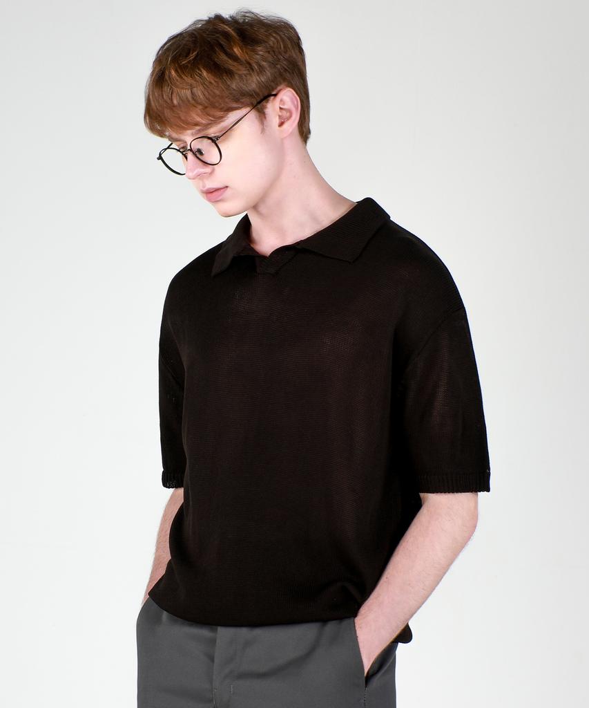 ESN Washable Collared Neck Short Sleeve Knit Black