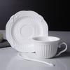 Simple White Coffee Cup Dish Two Piece Set Striped Ceramic Cup Water Cup Flower Tea Cup Milk Cup
