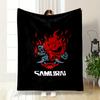 Timeless Samurai Oni Mask Logo Dark Plush Blanket, Durable Warm Throw for Outdoor Fun, Comfortable Throw for Daybed and Armchair