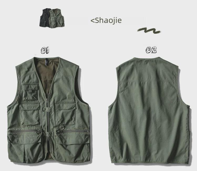 Жилет унисекс в японском ретро-стиле для спецодежды - осенняя тонкая, свободная, функциональная куртка с множеством карманов