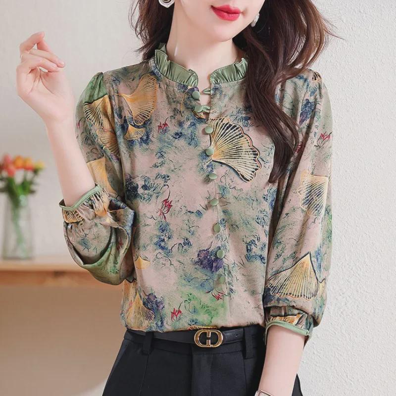 Chic Retro Chiffon Shirt for Women - Stylish & Age-Reducing Autumn 2023 Top