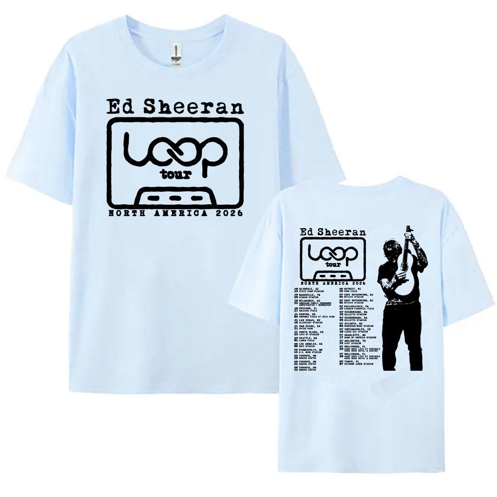 Футболка Ed Sheeran Loop Tour Северная Америка 2026 Графический Принт Летние Футболки с Круглым Вырезом С Коротким Рукавом Унисекс Футболки Уличная Одежда