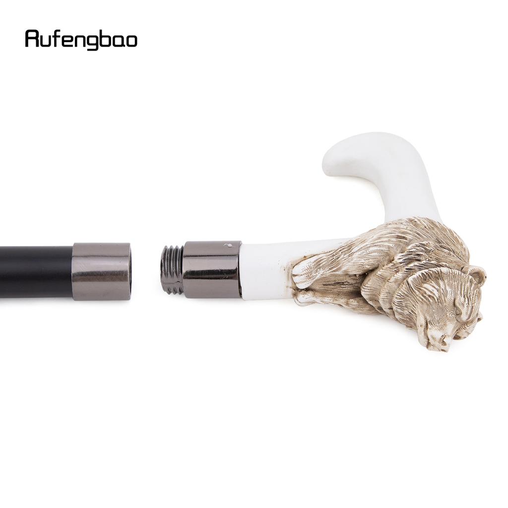 Серебряная смола Голова медведя Белая трость для ходьбы Модная декоративная стальная трость Элегантная трость с набалдашником для косплея Крозье 92 см