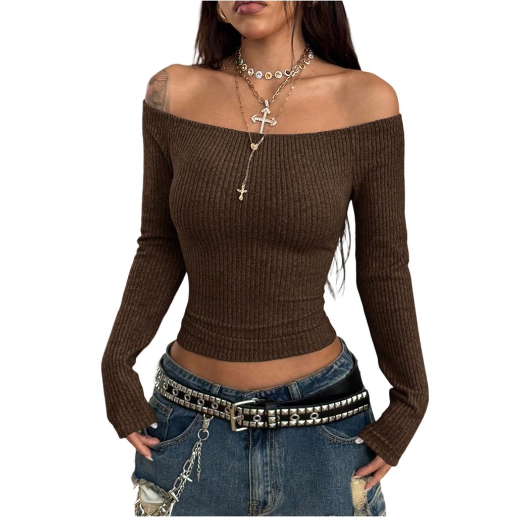 Женский повседневный модный топ с открытыми плечами, коротким цветным рукавом и длинным рукавом