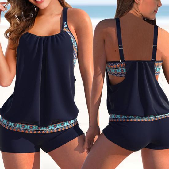 2 Pcs/Set Swimming Top Shorts Set Plus Size Conservative Leopard Print