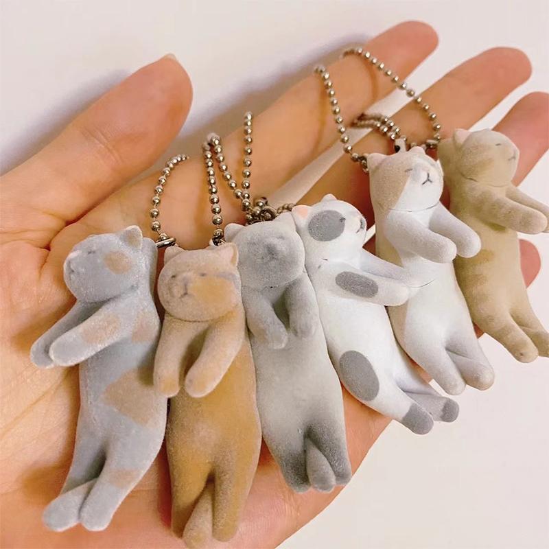 QUALIA Flocked Hanging Cat Capsule Toy Japanese Calico Striped Orange and White Cat Blue Cat Bag Pendant Cute Gifts
