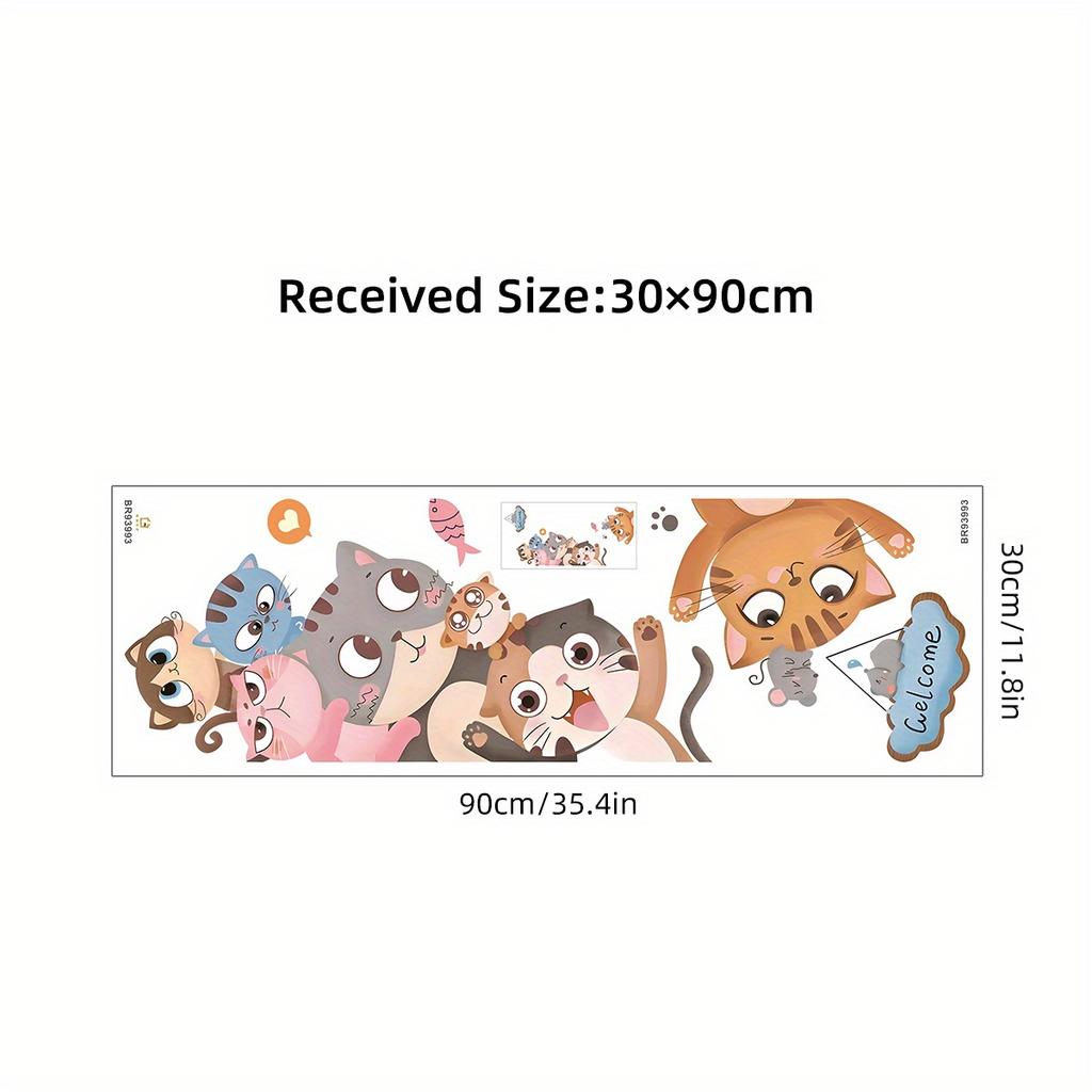 Cartoon Cute Cat Smiling Face Peeking At Animal Door Stickers Removable for Bedroom Living Room Nursery Decoration Wall Decal