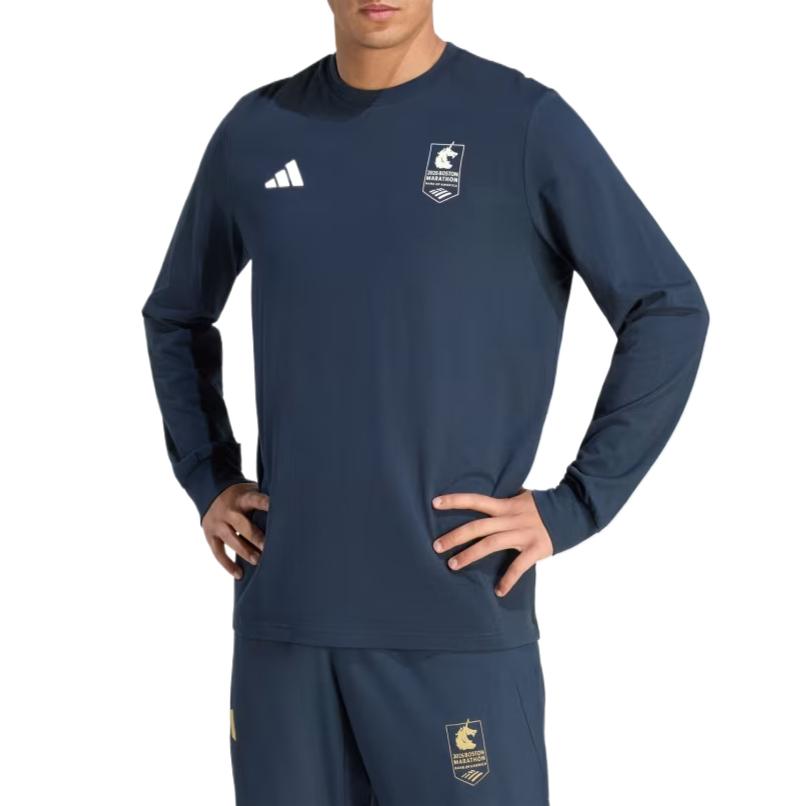 Adidas Бостонский марафон 2026 с длинным рукавом Удобная вязаная мягкая приятная для кожи футболка для бега Мужские топы KG4576