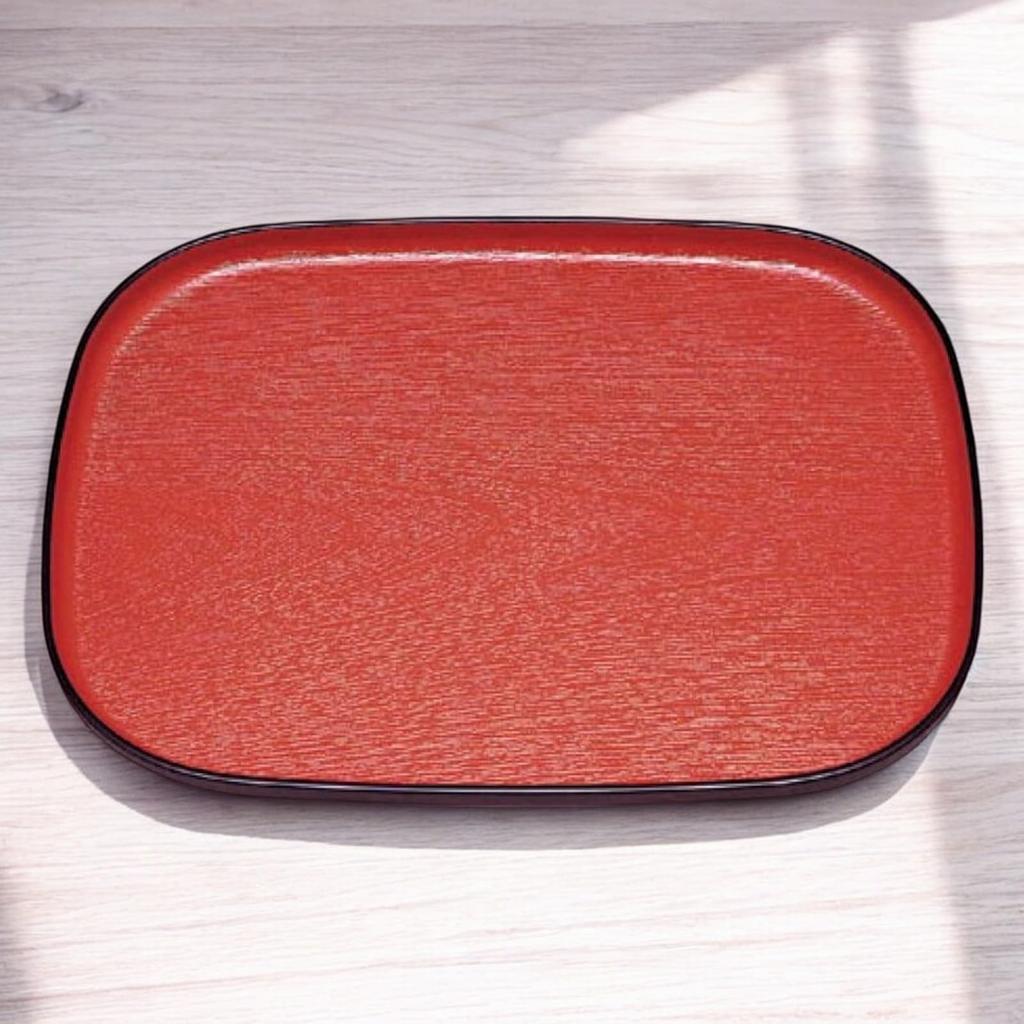 Osho Wood Grain Oval Tray Red and Lacquerware Made In Japan J-kitchens (45cm), 1.5 Ft., Black, (ABS Resin),