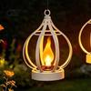 Realistic Bonfire Effect Lights Solar Flame Lantern, Garden Hanging Metal Outdoor Lanterns for Waterproof Lantern Patio Porch Yard Decor Powered
