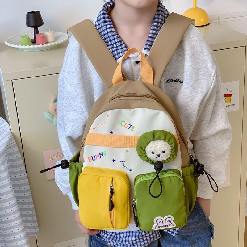 Kids Cartoon Cute Letter Embroidered School Backpack With Breathable Nylon