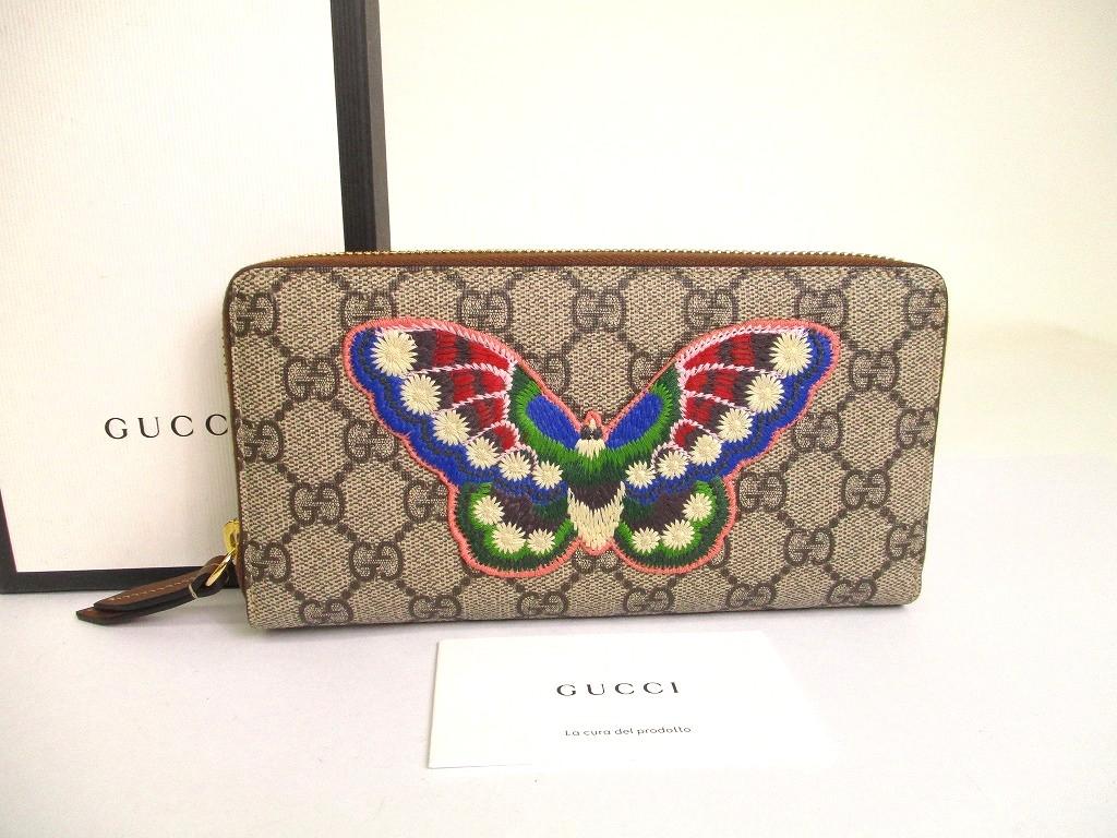 Оригинальный кошелек GUCCI на молнии, из канвы с покрытием GG и кожи, с мотивом бабочки #a907 Восстановленный