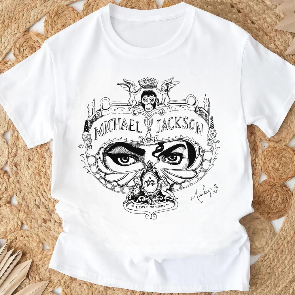 Michael Jackson "Bad" Cartoon Print Short-Sleeve Top Kids Polyester T Shirts Stylish Casual Crew-Neck T-Shirt for Boys Girls Tee