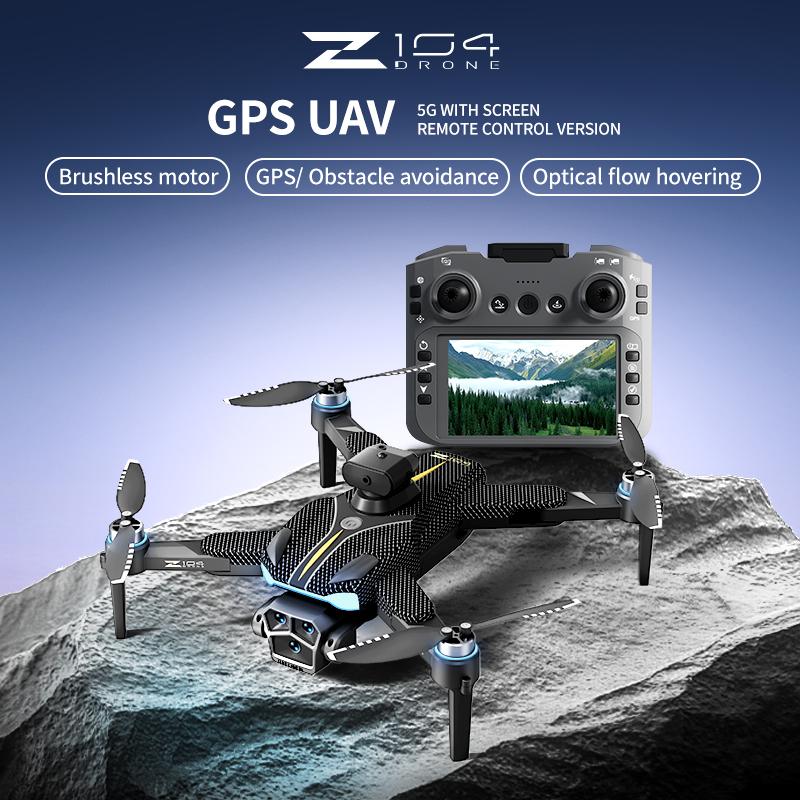 Wide-Angle 8K HD Dual Camera Z104 RC Drone GPS Brushless Motor Obstacle Avoidance Optical flow hover With screen Quadcopter Toy