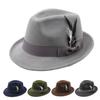 Men Fedora Hat Feather And Bow Decor Vintage Short Brim Felt Hat