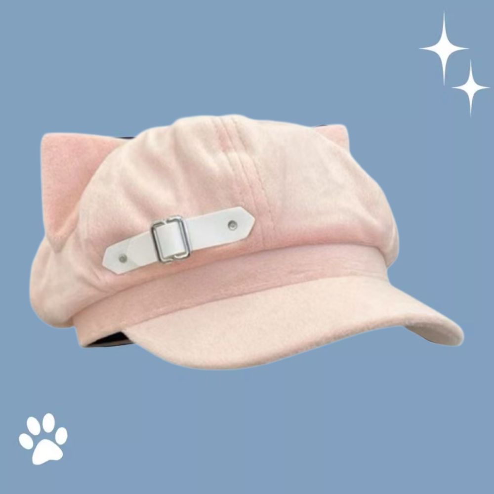 Cute Cat Ears Women's Beret Anime Cat Paw Pattern Newsboy Cap Sweet Japanese Style Baseball Cap Everyday Outfits
