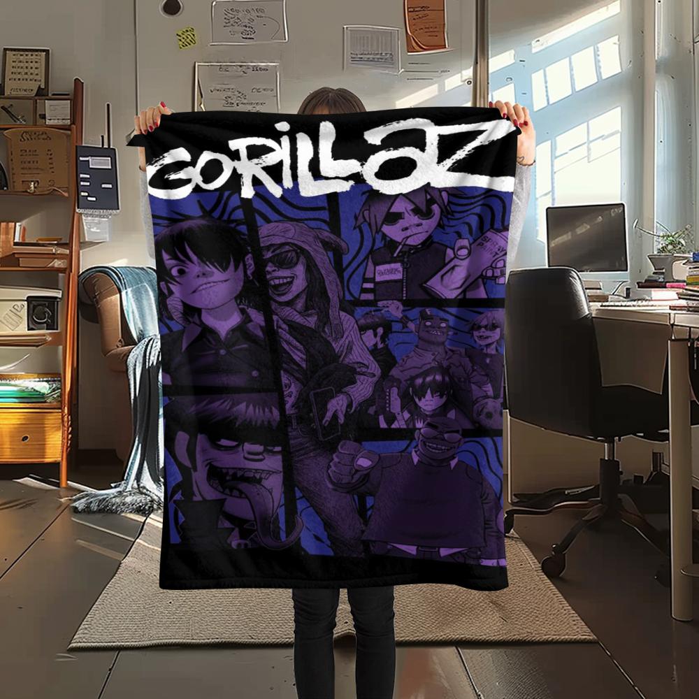 1PC Gorillaz Print Flannel Blanket, High quality Comfortable for All Seasons, Home Decor, Warmth and Comfort, Perfect for Christmas Gifts