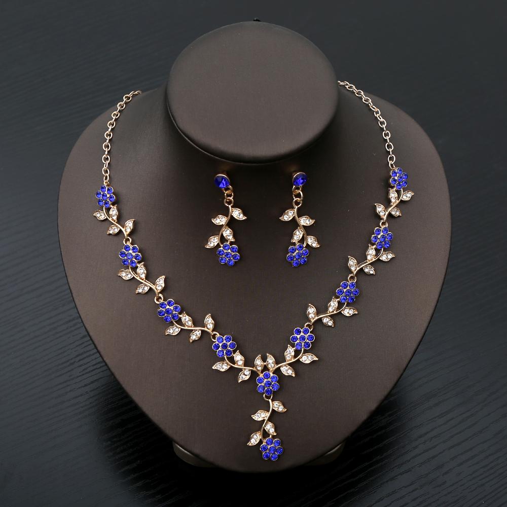 Exquisite Fashion Rhinestone Bride Zircon Sets Women Luxury Flower Choker Necklace Earrings Wedding Dress Bridal Necklace Sets