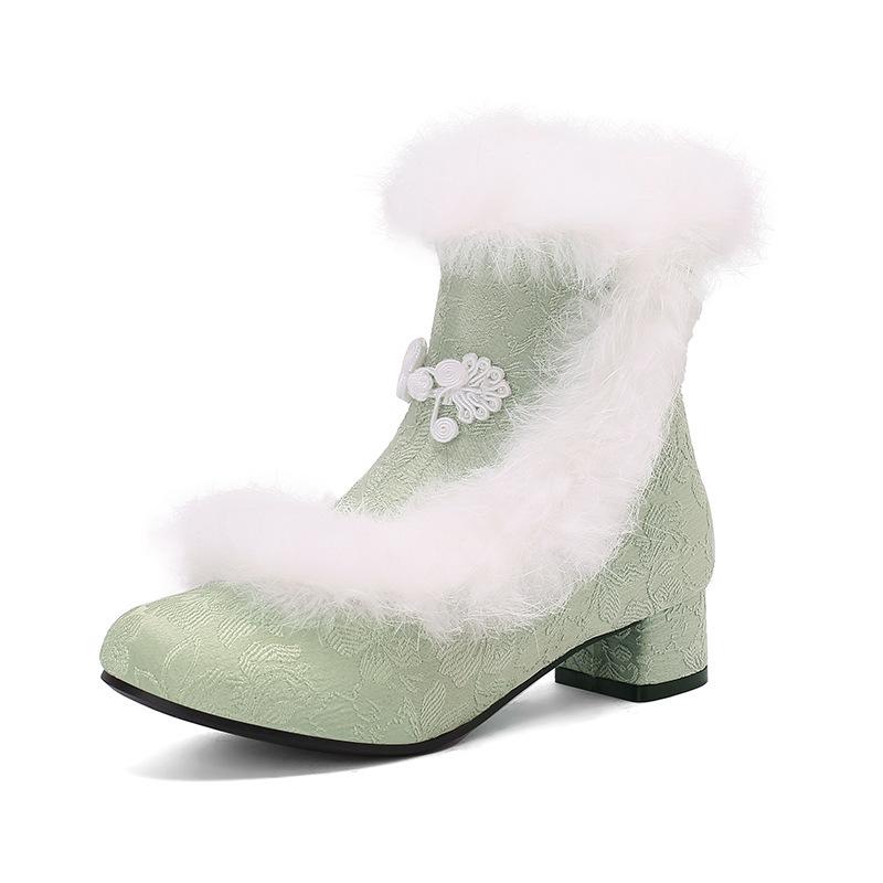 New Short Boots National Style Thick Heel Middle Heel Handicap Girl Student Lolita Female Short Boots Thorn