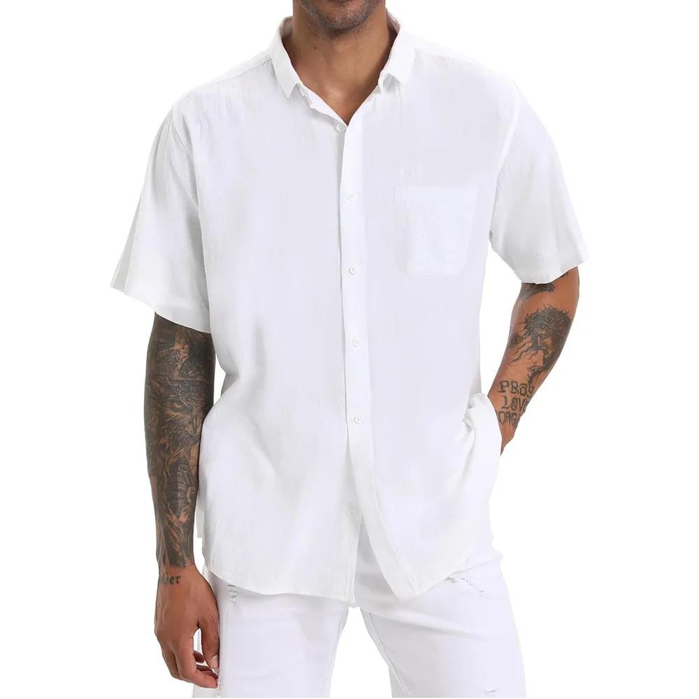 Повседневная рубашка с коротким рукавом для мужчин, однотонная, с лацканами, легкая, дышащая, стильная, мужские топы на пуговицах для повседневной носки