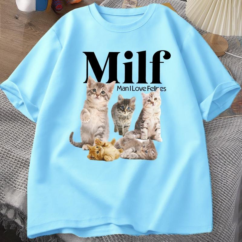 MILF Унисекс Я Люблю Кошек Коттеджкор Кошки Футболка для Унисекс Женщин Любителя Кошек Футболка с Котенком Уличная Одежда Свободного Кроя