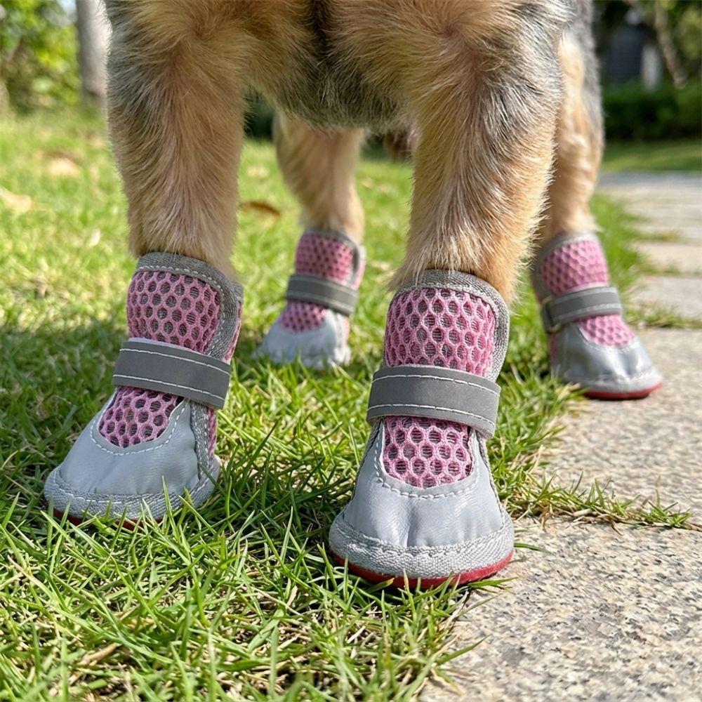 4Pcs Breathable Pet Net Boots Non-Slip Puppy Foot Covers Dog Paw Protectors Hot Pavement