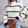 Повседневный полосатый свитер, женский свободный вязаный топ с рукавами-фонариками, полуводолазка